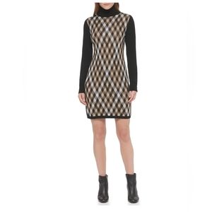 Tommy Hilfiger Turtleneck Plaid Front Sweaterdress.